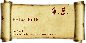 Hricz Erik névjegykártya